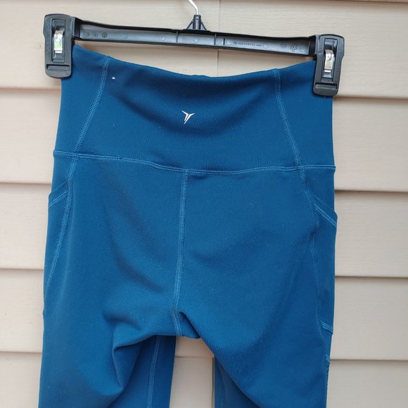 Old Navy Active Blue Leggings Go-Dry Side Pockets Sheer Mesh Side Stripes - Picture 8 of 11